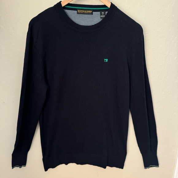 SCOTCH & SODA Classic Wool Cotton Blend Crewneck Sweater Blue Lightweight Size M - Picture 8 of 14